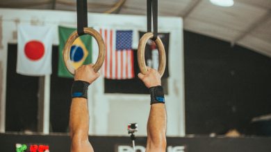 gymnast near assorted country flags